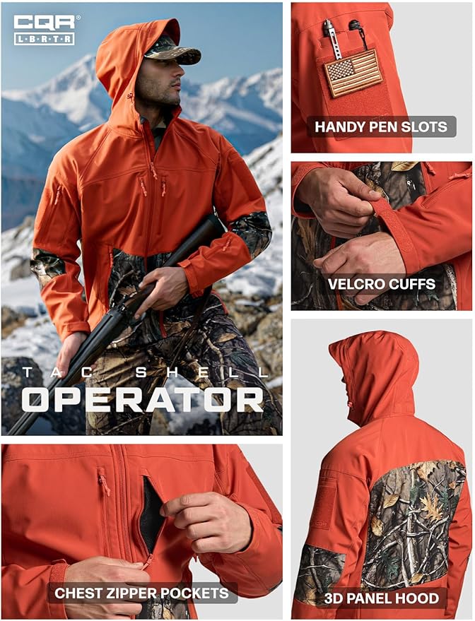 CQR Men's Tactical Softshell Jacket, Winter Warm Fleece Lined Coat, Water Resistant Outdoor Hunting Hiking Rain Windbreaker