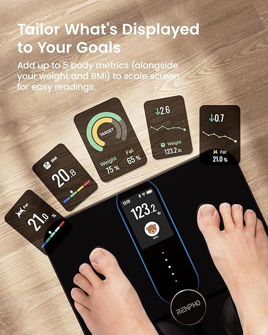 RENPHO Smart Scale for Body Weight Fat, Digital Bathroom Scale with Color Display, Wi-Fi & Bluetooth Fitness Equipment for BMI Muscle Mass Composition, Rechargeable, Elis Nova