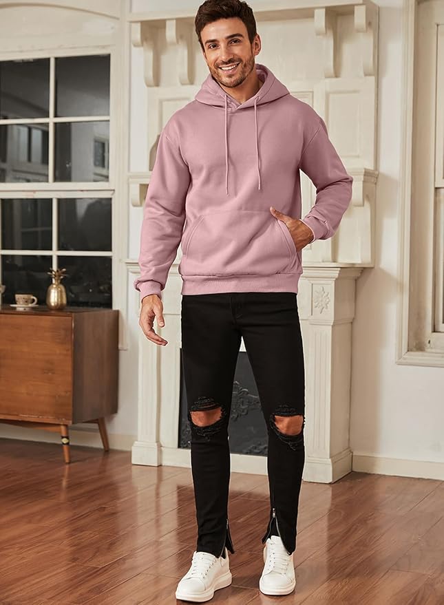 JMIERR Mens Casual Cotton Hooded Collar Drawstring Hoodies Pullover Sweatshirts Casual Long Sleeve Shirts