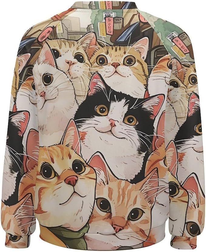 Long Sleeve Shirt Women Fall Cat Print Funny Hide Belly Vacation Plus Size Ladies Hippie Dressy Sweaters