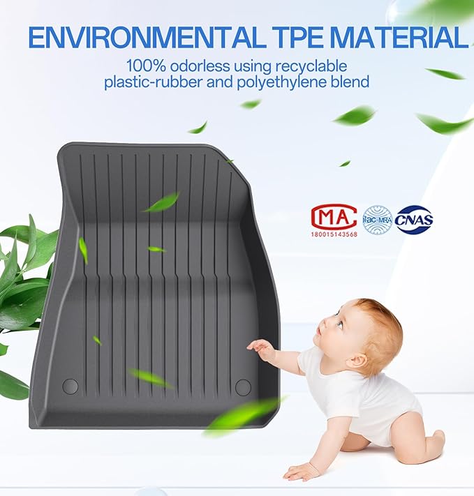 Floor Mats for Model 3 2023-2018 - Full Set All Weather TPE Front, Rear, Cargo & Sub-Trunk Mats, 6-Piece Custom Fit