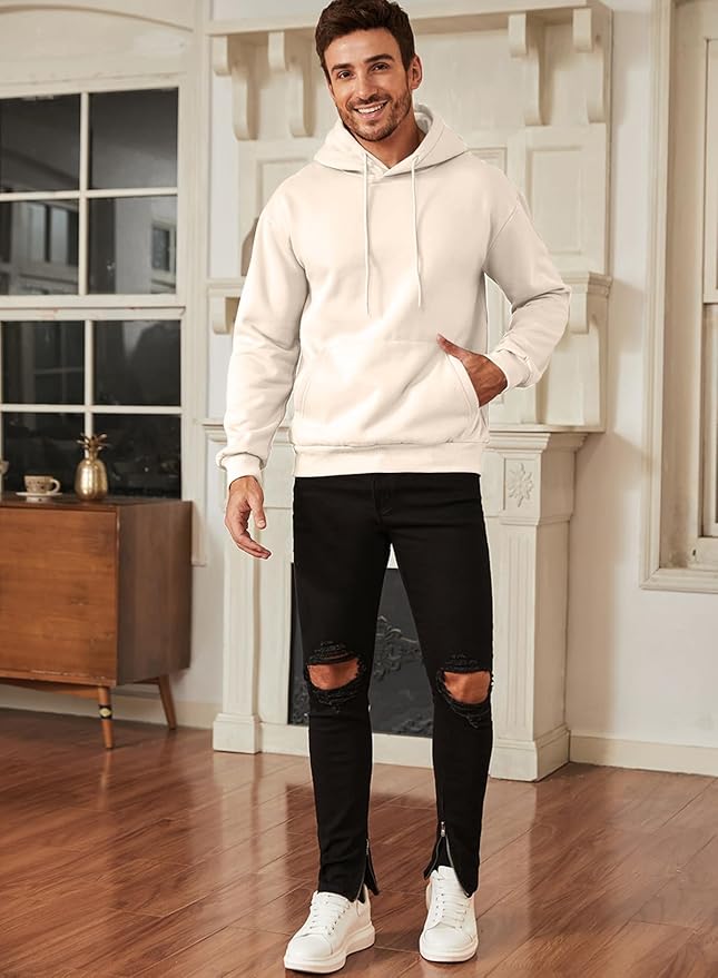 JMIERR Mens Casual Cotton Hooded Collar Drawstring Hoodies Pullover Sweatshirts Casual Long Sleeve Shirts