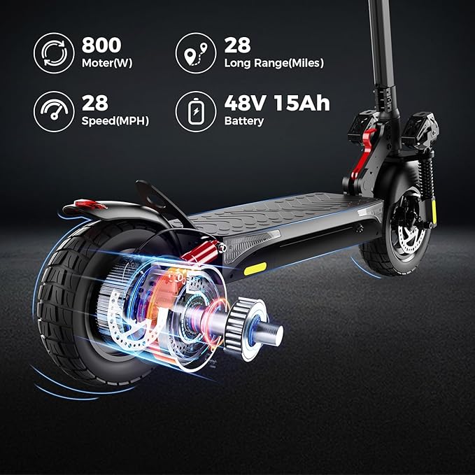 iScooter Electric Scooter, 800W Motor E-Scooter Up to 25/28 Miles Range, Top Speed 25/28 MPH,10" Off Road escooter Tires,Adjustable Handlebar Height, Folding Commuting Electric Scooter for Adults