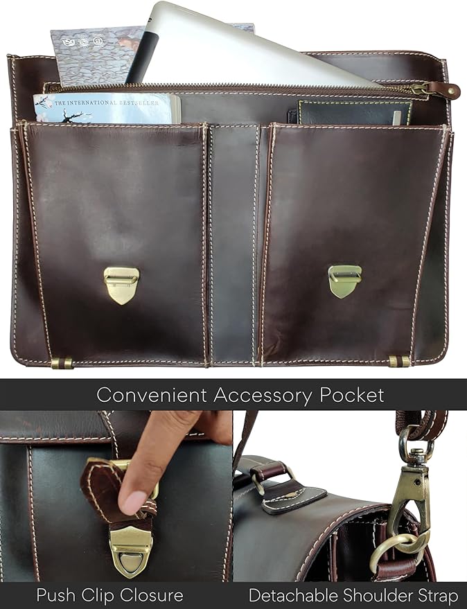 RUSTIC TOWN Handmade Leather Shoulder Briefcase Messenger Bag Mens 16 inch Laptop Satchel