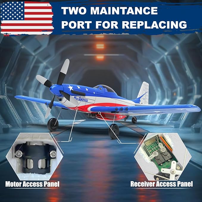 LEAMBE RC Plane 4 Channel Remote Control Airplane with 3 Modes - Ready to Fly Upgrade P51 RC Airplane for Beginners Adult with Xpilot Stabilization System & One Key Aerobatic Blue-Red