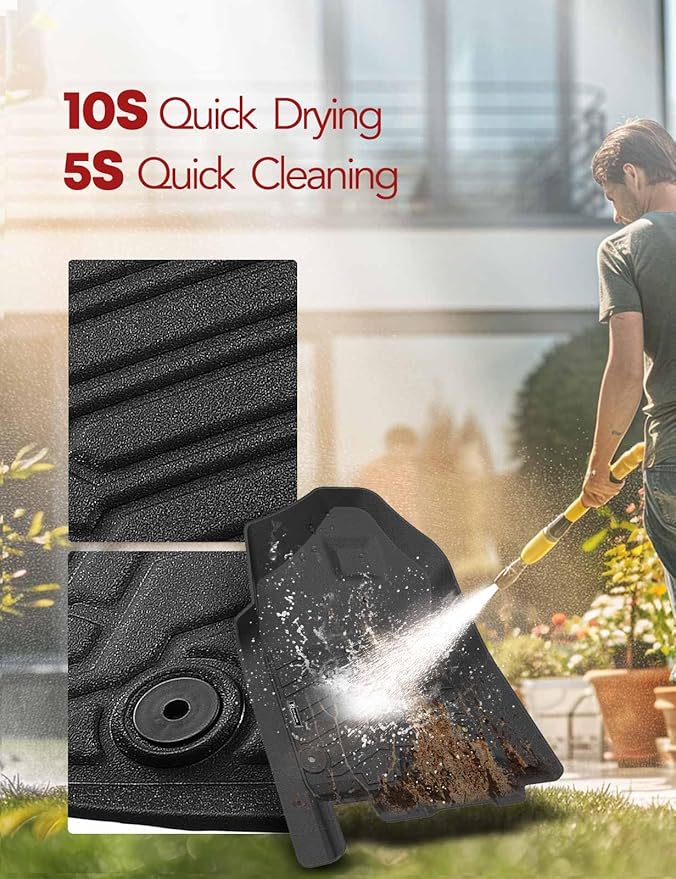 YHTAUTO Floor Mats Fit 2019-2024 Ram 1500 Crew Cab (w/o Rear Under-Seat Factory Storage Bucket Seat, Not for Classic), TPE All Weather Car Mats Anti-Slip Odorless Floor Liner, Front & 2nd Row Liner