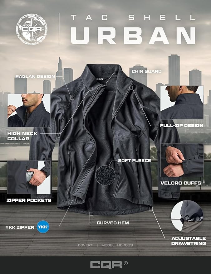 CQR Men's Tactical Softshell Jacket, Winter Warm Fleece Lined Coat, Water Resistant Outdoor Hunting Hiking Rain Windbreaker