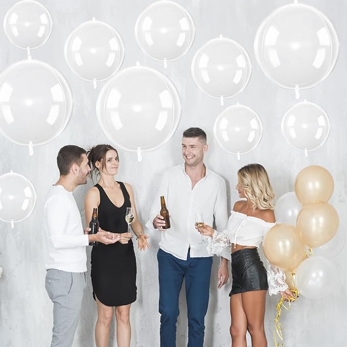 12Pcs Clear Round Foil Balloons, 22" 15" 10" 4D Helium Transparent Balloon, Clear Bubble Foil Balloon for Birthday Baby Shower Christmas Wedding Anniversary Disco Prom Bobo Party Decorations