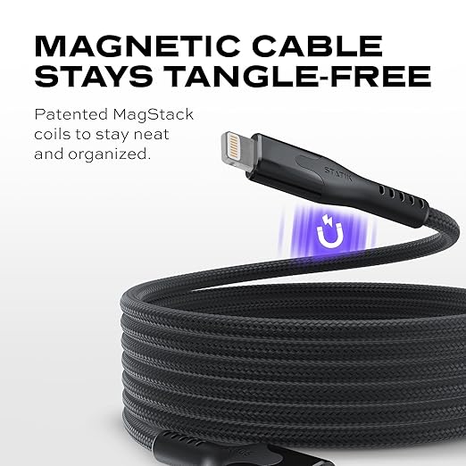 Statik MagStack USB A to iProduct Cable MFi Certified, Clutter-Free Magnetic Charging Cable, Anti-Tangle Phone Charger Cord, 12W, Compatible with iPhone 14 Pro Max, 13 12 11, 6FT/2M, 3-Pack