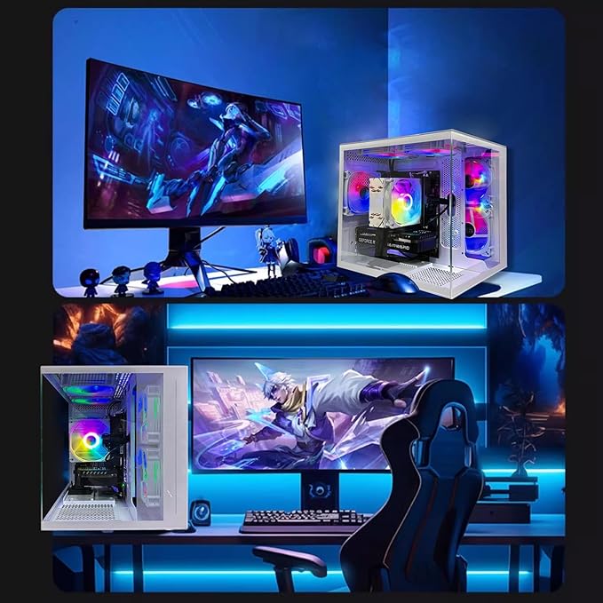 Desktop Computers,32G RAM,1TB NVMe SSD,Core i5-12400F,RTX 3050 6G,Prebuilt Gaming PC,Tower Computer Gamer,Work,VR,4K,Home and Business WiFi 6 White