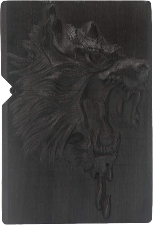 Natural Ebony Black Wood Carved Lighter Shell Box For Zippo Module (Wolf Totem)