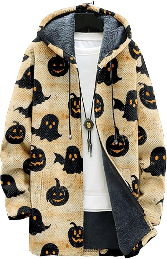 2025 Men's Ethnic Pattern Hooded Jacket Long Cardigan Hoodies Full Zip Vintage Knitted Zipper Coat with Pocket