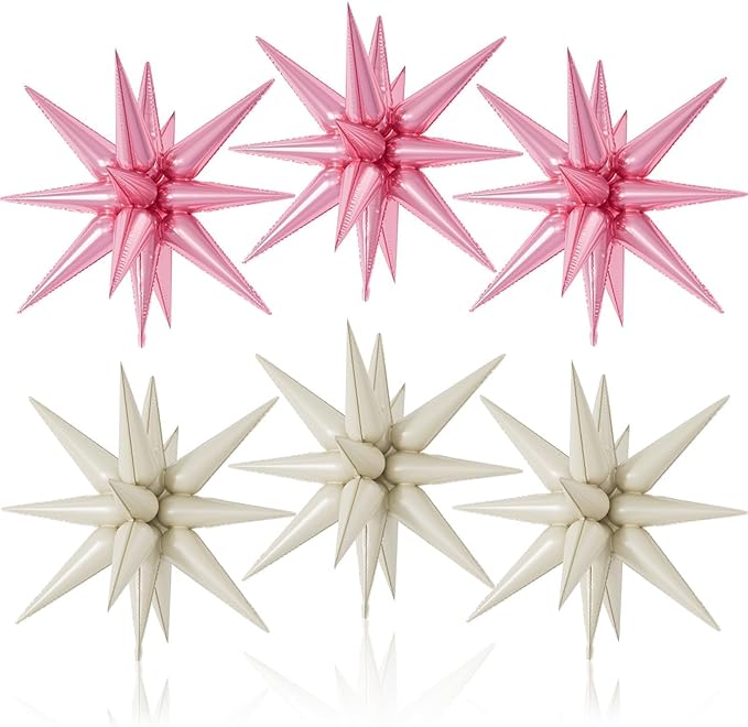 6PCS Star Balloons, 22Inch Pink Cream Beige Star Balloons Foil Balloon for Birthday Bridal Wedding Valentine's Day Mother's Day Party Decorations