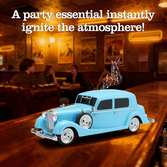 Vintage Car Bluetooth Speaker, Retro Classic Model with Powerful Sound, Built-in Mic, TWS Dual Pairing, Multi-Interface Output, Portable Wireless Outdoor Speaker for Parties & Beach (Blue)