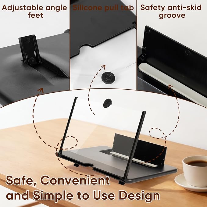 Mobile Phone Magnifier Screen,2026 New 3D HD Magnifier Projector Screen Enlarger for Movies,Videos,Gaming and Travel,Foldable Phone Stand with Screen Amplifier,Supports All Smartphones (Black, 12inch)