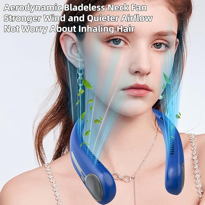 Portable Neck Fan,Hands Free Personal Wearable Bladeless Fan,6000mAh USB Rechargeable,360° Cooling,LED Display,4-Speeds,Birthday Gifts for Men Women Dad Mom,Stocking Stuffers Christmas Gifts (Navy)