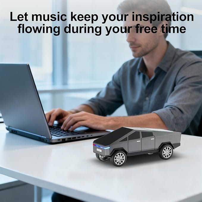 Futuristic Pickup Truck Bluetooth Speaker with LED Display Screen – TWS Stereo, FM Radio, USB/TF Playback, LED Headlights, Built-in Mic, Gift for Truck Fans, Auto Style Lovers&Tech Collectors (Gray)