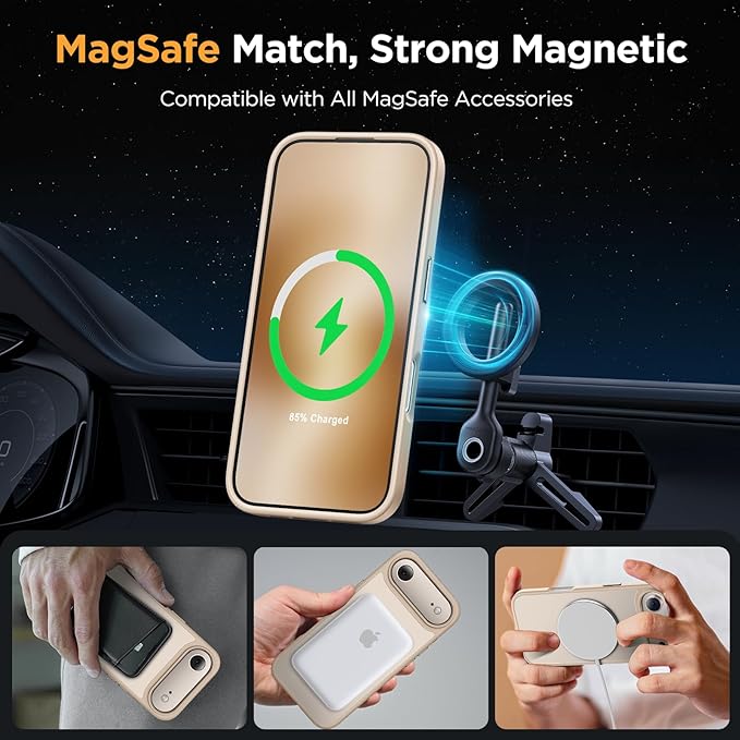 Miracase Magnetic for iPhone Air Case with Screen Protector(Compatible with MagSafe), Slim Thin Translucent Matte Military-Grade Protected Phone Cover for iPhone 17 Air 6.5", Gold