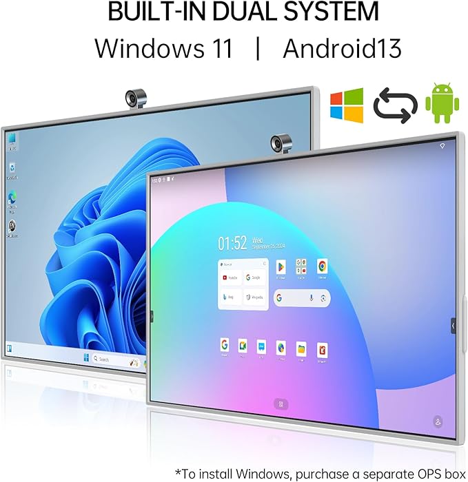 JAV 65" Smart Board with Mobile Stand, Google EDLA Certified, 4K UHD 16+256GB Interactive Whiteboard Touch Screen