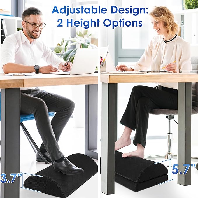 Foot Rest,Desk & Gaming Accessories,Foot Rest for Under Desk at Work,Comfortable Footrest with 2 Adjustable Heights & Removable Cover, Office Desk Accessories（Black-20 in）