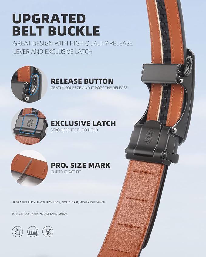 Zitahli Belt Men, Ratchet Belt Dress with 1 3/8" Premium Leather,Slide Belt with Easier Adjustable Automatic Buckle
