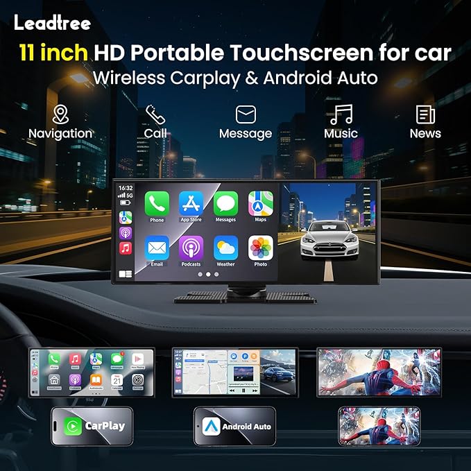 Largest 11.5 inch Wireless CarPlay Screen for Car, A-pple CarPlay & Android Auto HD Touchscreen with 4K Dash Cam/1080P Backup Camera/Navigation/Bluetooth/Voice Control/FM/Mirror Link,for All Vehicles