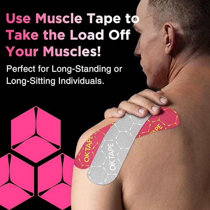 OK TAPE Synthetic Kinesiology Tape Precut Strips, Waterproof Kinesiology Athletic Tape for Muscle Support and Recovery, Reduce Muscle Discomfort Tape, Durable, 2in×16.4ft Roll 20PCS | Pink