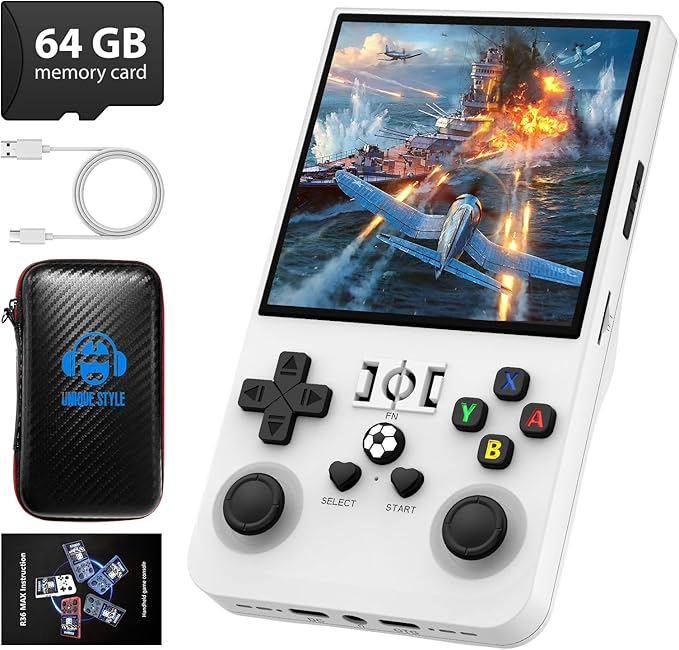 R36MAX Retro Handheld Game Console, 4.0 Inch 720x720 IPS Screen, 64GB Built-in 18,000+ Classic Game, Portable Hand Held Open Source Linux System, 4000mAh Battery Retro Gaming Console(White 64GB)