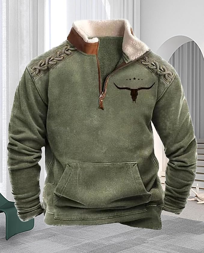 Western Sweatshirts for Men Aztec Retro Pullover Quarter Zip Sweatshirt Mens Stitching Color Fleece Sweatshirt