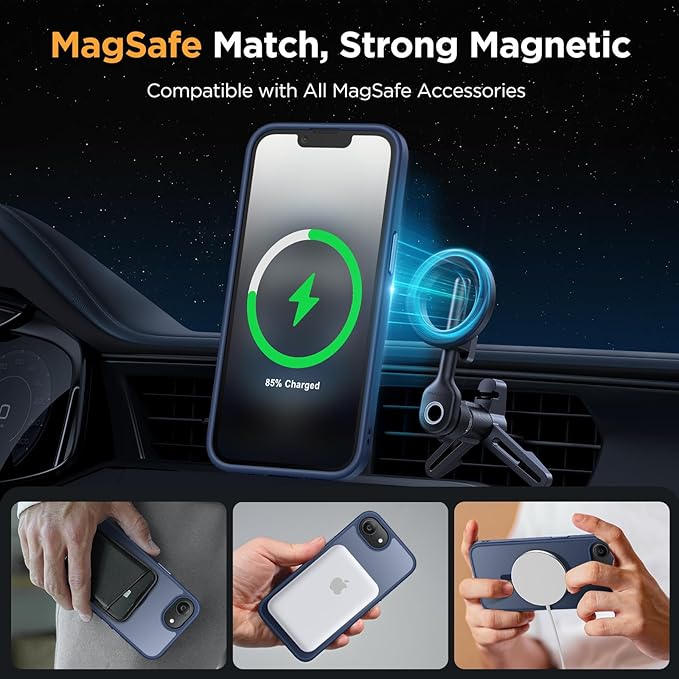 Miracase for iPhone 16e Case for MagSafe [with 2×9H+ Screen Protectors] TOP Military-Grade Protection Shockproof Scratch-Resistant with Velvet Touch for iPhone 16e Phone Case 6.1" Matte Dark Blue
