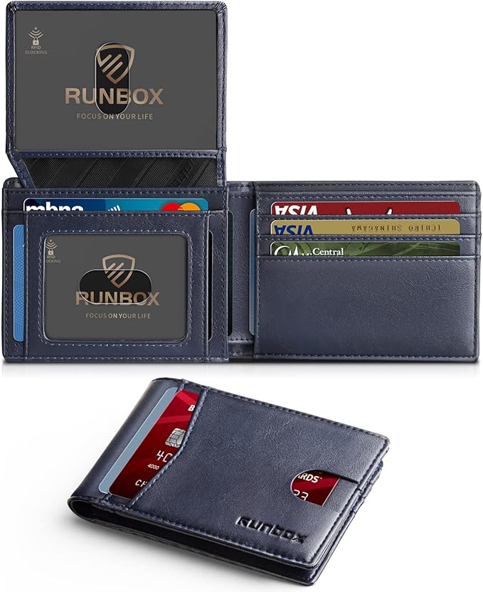RUNBOX Wallet for Men Slim Rfid Leather 2 ID Window With Gift Box | Slim, Rfid, 2 ID Window, With Gift Box, Slim, Rfid