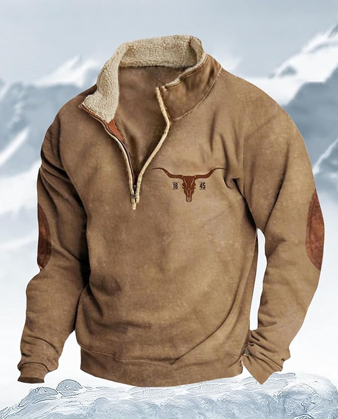 Western Sweatshirts for Men Aztec Retro Pullover Quarter Zip Sweatshirt Mens Stitching Color Fleece Sweatshirt