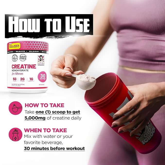 Old School Labs Creatine for Women Post-Workout Supplement - 5000mg Creatine, 2000mg Hydrolyzed Bovine Collagen & BCAA 2:1:1 for Lean Muscle Growth, Fast Recovery & Stamina - 30 Servings