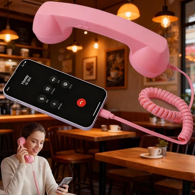 Retro Phone Handset for, with Microphone & Comment, Type-C Charging, Telephone Landline Phones, for Cell Mobile Video Conferences, Calls, Meetings, Vintage Plug in Handheld Receiver