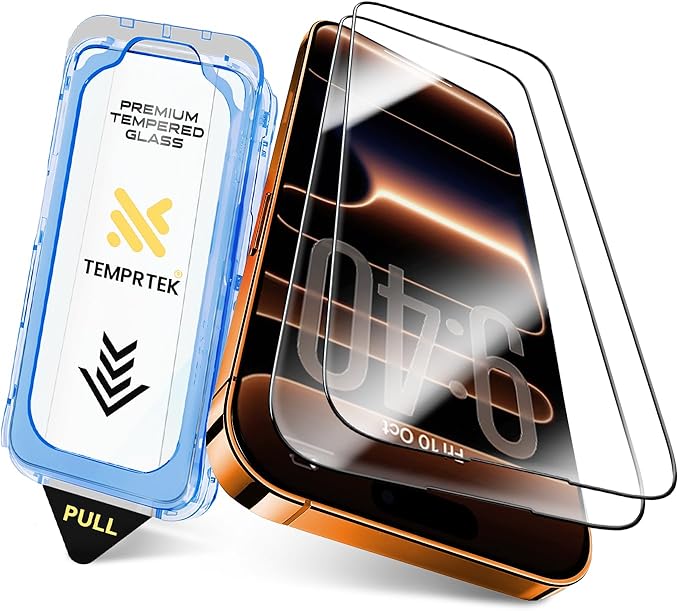 TEMPRTEK+ 2-Pack Clear iPhone 17 Pro & 17 Screen Protector Fits iPhone 16 Pro Screen Protector - 9H Military Grade Scratch Fingerprint Resistance, Anti-Glare Shatterproof Tempered Glass