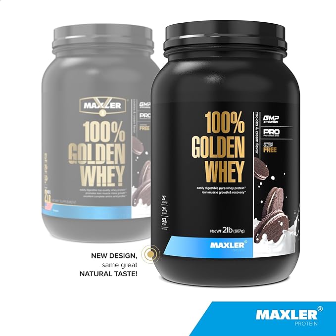 Maxler 100% Golden Whey Protein - 24g of Protein per Serving - Whey Protein Powder for Pre Post Workout - Fast-Absorbing Whey Concentrate, Isolate & Hydrolysate Blend - Cookies & Cream 2 lb