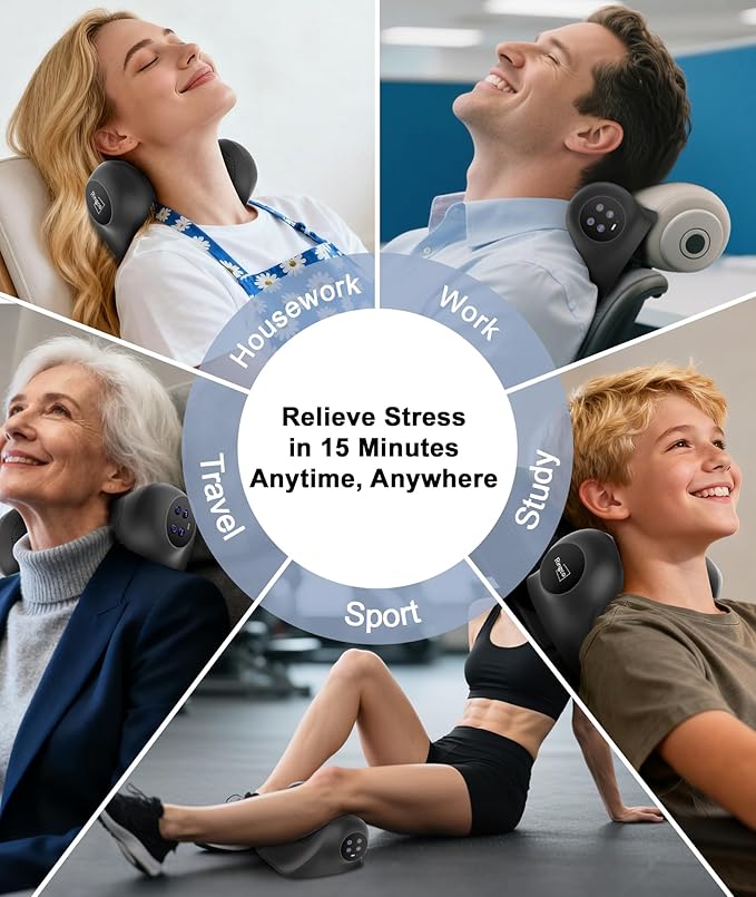 Ringco Neck Massager with Heat, Red Light & Vibration Adjustable, Heated Neck Stretcher with 3 Modes, Rechargeable Cervical Traction Device for Pain Relief & Muscle Relaxation, Christmas Gift (Black)