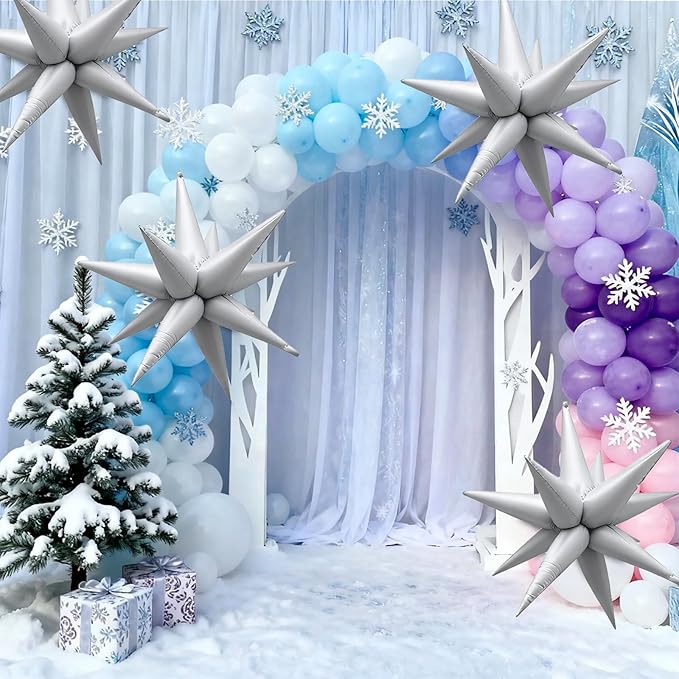 White Star Balloons Foil Explosion Mylar Baloons - 60Pcs Large Spike Balloon White Party Decorations for Birthday Wedding Engagement Anniversary Bachelorette Graduation Halloween Christams