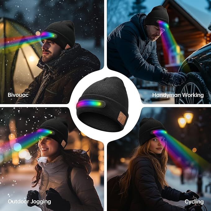 Bluetooth Beanie with Light, LED Beanie with Built-in Speaker and Microphone, Gifts for Men Women