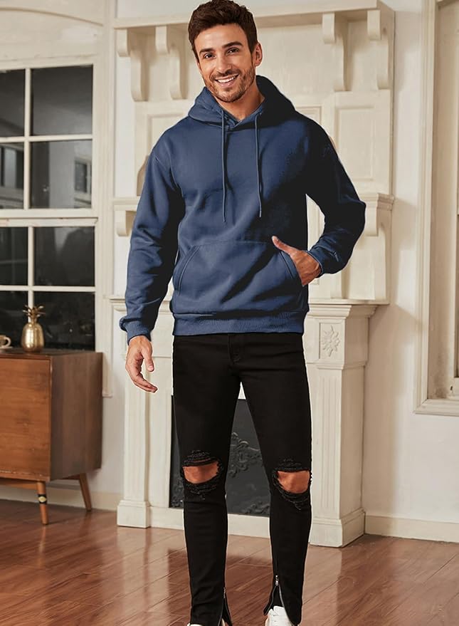 JMIERR Mens Casual Cotton Hooded Collar Drawstring Hoodies Pullover Sweatshirts Casual Long Sleeve Shirts