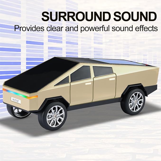 Solar-Powered car-Shaped Bluetooth Speaker, Portable Wireless Stereo, high-Definition Sound Quality, TWS Dual-Ear Pairing, Truck-Shaped Speaker, Suitable for Home, Office and Gift (GLOD)