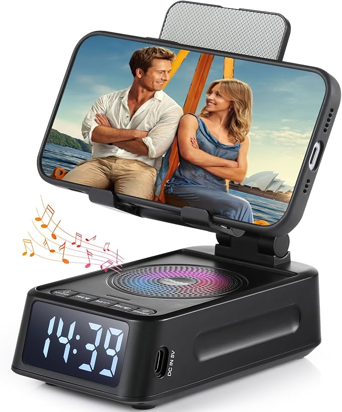 Gifts for Men Women, Phone Stand with Bluetooth Speaker&Clock, Birthday Gifts for Him, Phone Holder with Wireless Speaker, Ideal for Dad Mom Husband Boy, Cool Tech Gadget for Men