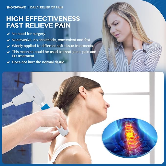 Shockwave Therapy Machine for Joint/Muscle Pain Relief, FSA/HSA Eligible Shockwave Therapy, Non-Invasive Extracorporeal ESWT Shock Wave Therapy Device, Ideal for Home & Clinical Use
