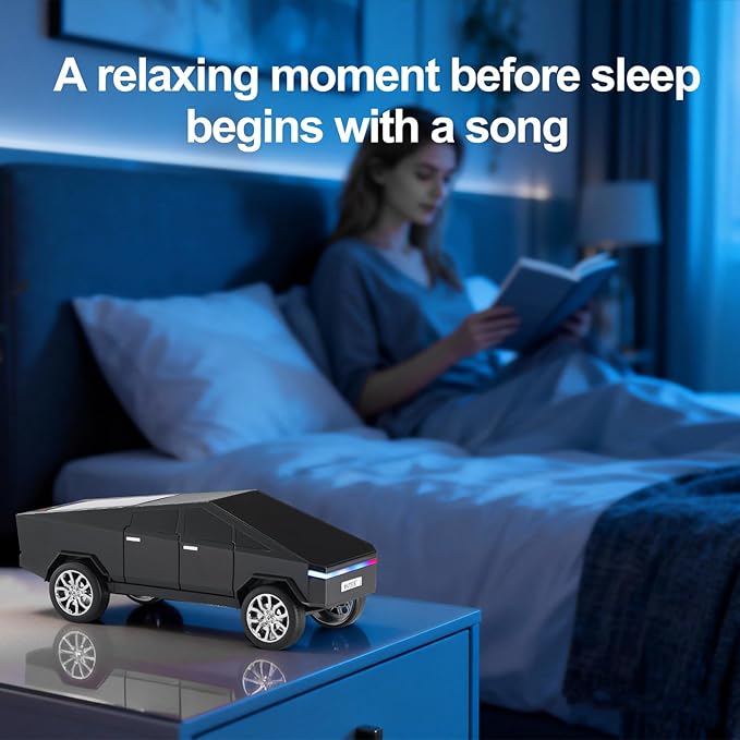 Futuristic Pickup Truck Bluetooth Speaker with LED Display Screen – TWS Stereo, FM Radio, USB/TF Playback, LED Headlights, Built-in Mic, Gift for Truck Fans, Auto Style Lovers&Tech Collectors (Black)