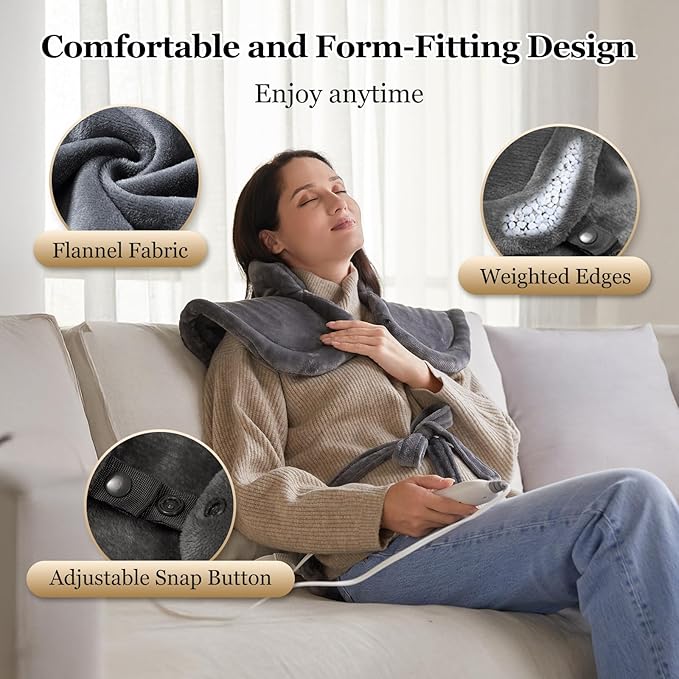 Heating Pad for Neck Shoulder and Back, Valentines Day Gifts for Her Him, Birthday Gift for Women Men Mom, Deeper Pain Relief,Large Weighted Heat Pad, FSA Eligible HSA Approved, ETL Certified, Gray