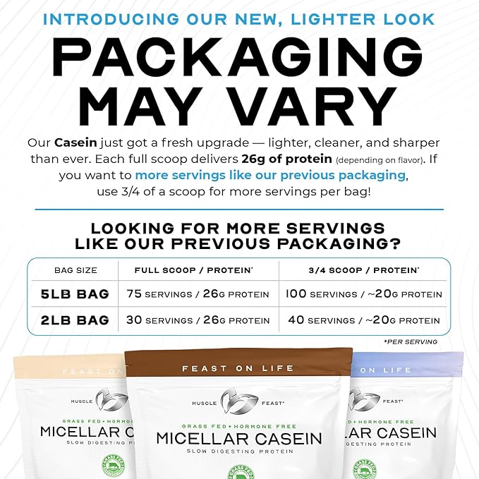 Muscle Feast Grass Fed Micellar Casein Protein Powder, Pasture Raised & Hormone Free, Slow Digesting Casein Protein - Supports Overnight Muscle Recovery, Gluten Free Protein Powder - Chocolate, 4lb