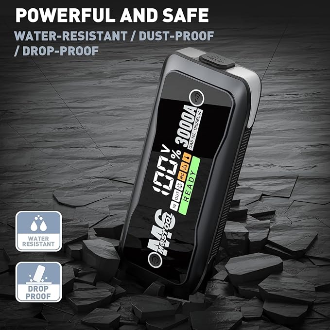 MOSTOOL 3000A Car Jump Starter, 12V Portable Battery Jump Starter with LCD Display, Fits Gas Engines up to 10.0L and Diesel Engines up to 8.0L, Gray