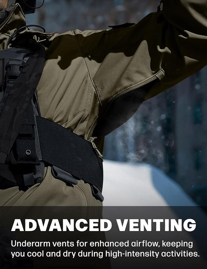 CQR Men's Tactical Softshell Jacket, Winter Warm Fleece Lined Coat, Water Resistant Outdoor Hunting Hiking Rain Windbreaker