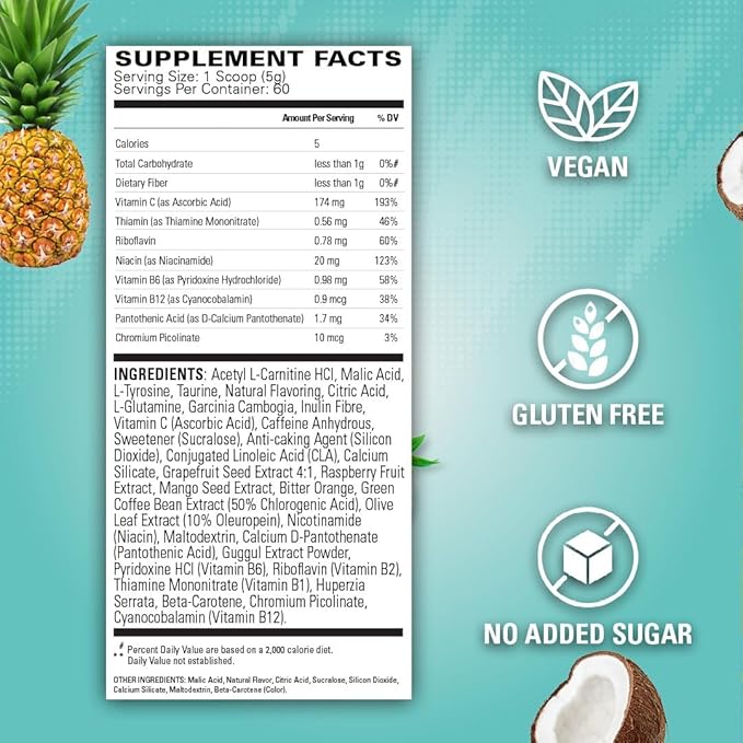 EHP Labs OxyShred Pre Workout Powder - Preworkout Powder with L Glutamine & Acetyl L Carnitine, Energy Boost Drink - Bahama Breeze, 60 Servings