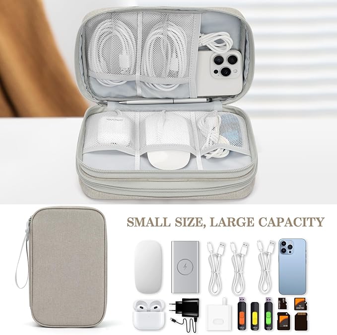 FYY Electronic Organizer, Large Travel Cable Organizer Bag Pouch Electronic Accessories Carry Case Portable Waterproof Double Layers All-in-One Storage Bag for Cable, Cord, Charger, Phone, Khaki